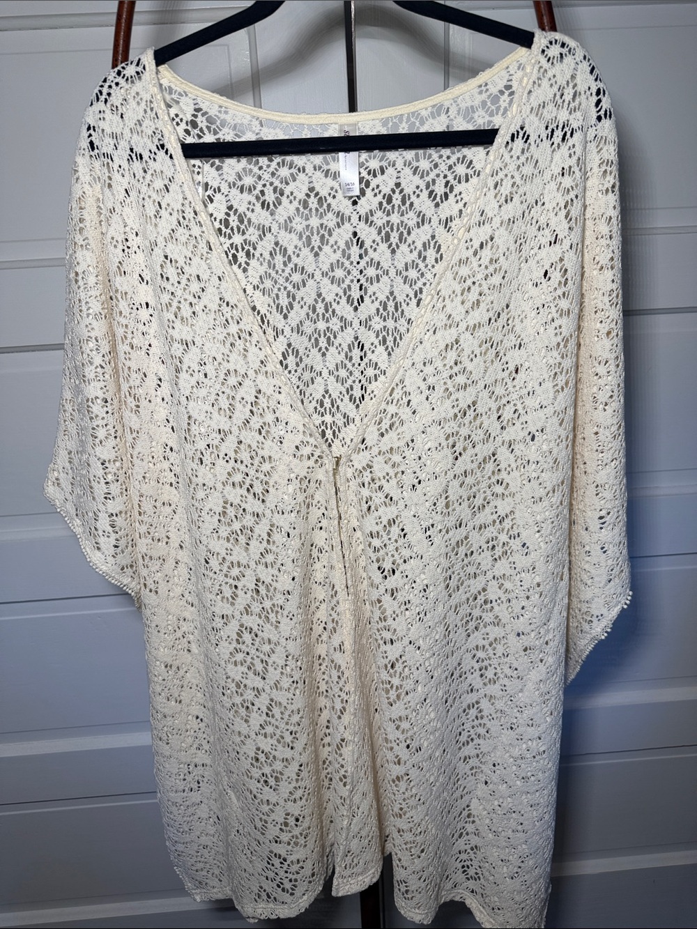 Ivory Lace Crochet Swim Cover Up Kimono Plus Size 14/16
